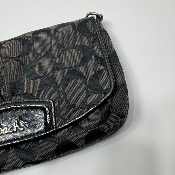 VTG Coach Signature C Blk Jacquard Small Flap Bag w Patent Trim Y2K Script Logo - Picture 12 of 13